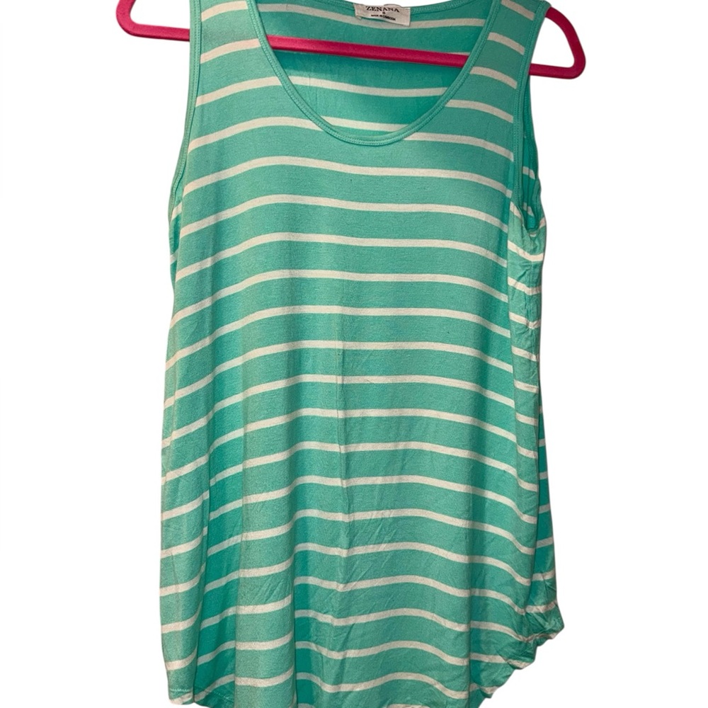 Zenana Outfitters Mint Green and White Striped Tank Top, small, euc.